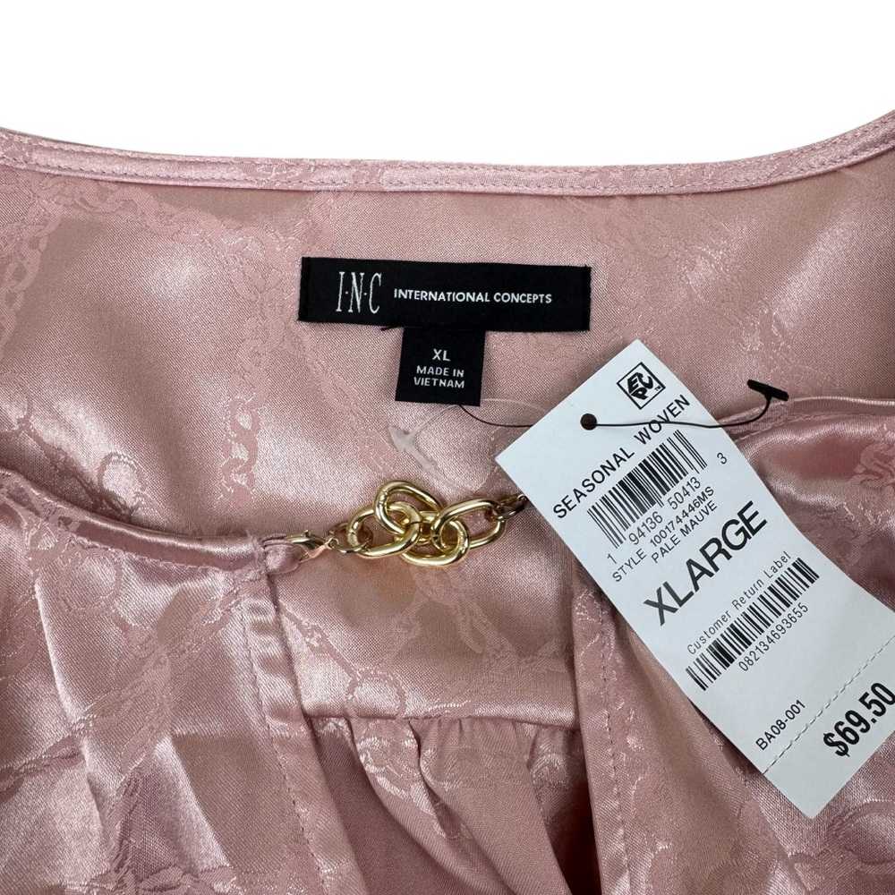 NWT INC International Concepts Pale Mauve Chain Satin Long Sleeve Blouse Top XL - Picture 3 of 10